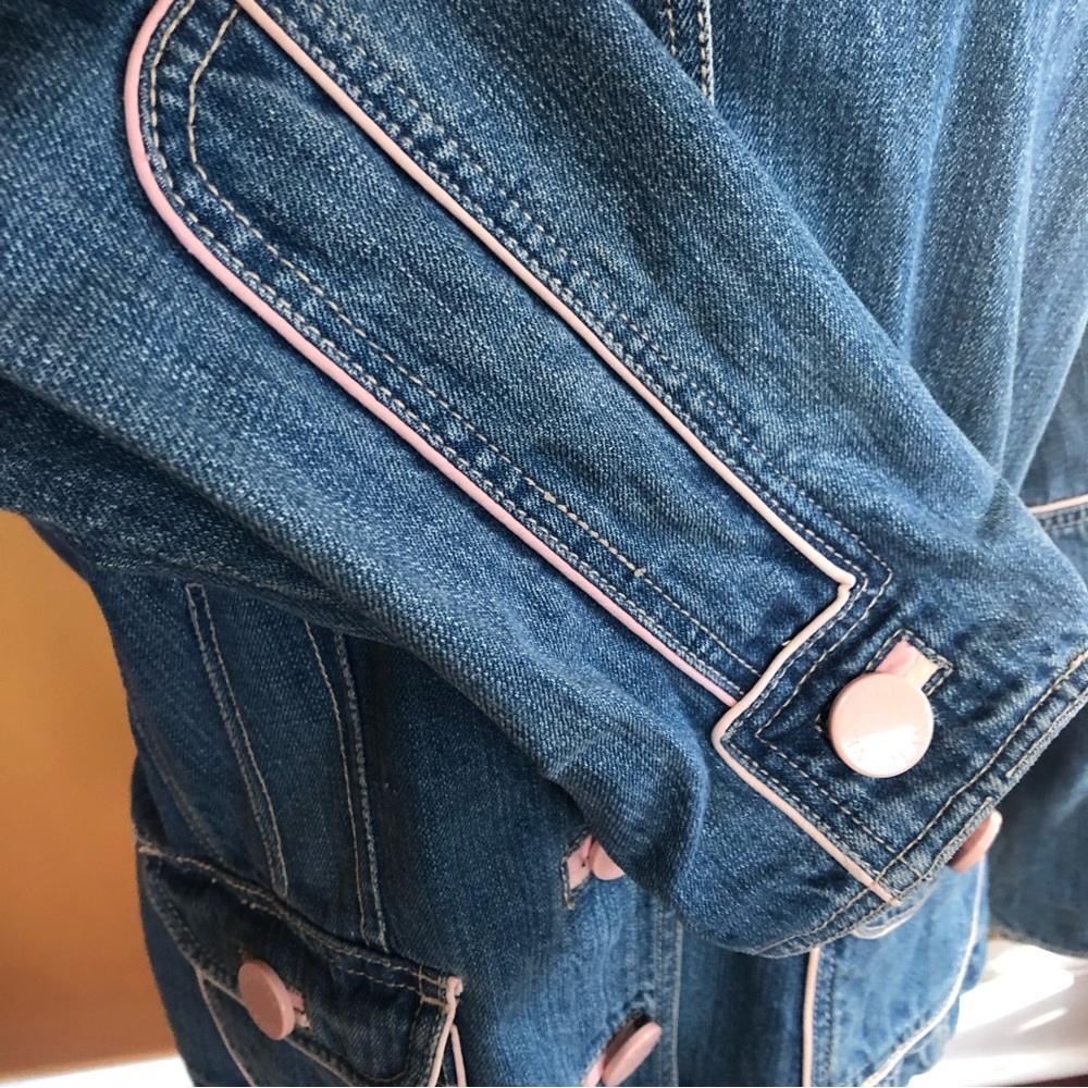 Venezia Blue Denim jacket with pink trim, buttons & pockets 100%Cotton Size14/16 - Picture 10 of 16